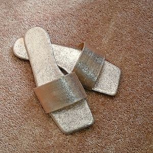 Women gold metallic single band slide sandals new without tag.